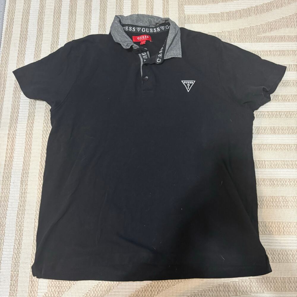 GUESS Black Men's Large Y2K Polo Casual Fit